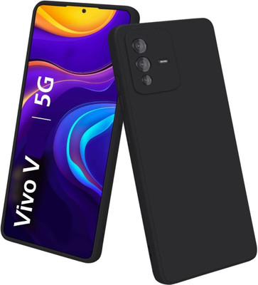 MobiLooks Back Cover for Vivo V23 Pro 5G, Liquid Silicone Case inner Microfiber Cloth(Black, Camera Bump Protector, Silicon, Pack of: 1)
