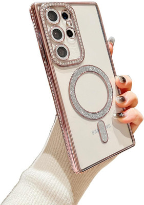 Mintzz Back Cover for Samsung S24 Ultra Diamond Bling Case for Girls | Glitter Stone with Lens Protection(Pink, Magsafe, Pack of: 1)