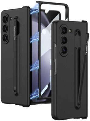NazarBattu Front & Back Case for Samsung Galaxy Z Fold 5 With Inbuilt Front Screen Guard And Pen Holder ( Free Pen)(Black, Electroplated, Pack of: 1)