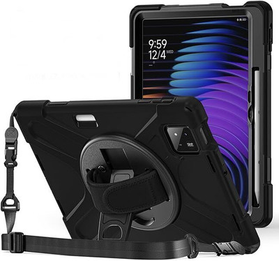 Proelite Back Cover for Xiaomi Mi Pad 7/7 Pro 11.2 inch ,Rugged 3 Layer Armor case with Shoulder Strap & PenHolder(Black)
