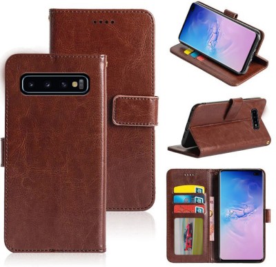 SMARTPOCKET Flip Cover for Samsung Galaxy S10 Plus(Brown, Dual Protection, Pack of: 1)