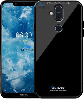 SUNSHINE Back Cover for NOKIA-7.1 PLUS, Luxurious 9H Toughened Glass Back Case Shockproof TPU Bumper(Black, Dual Protection, Pack of: 1)
