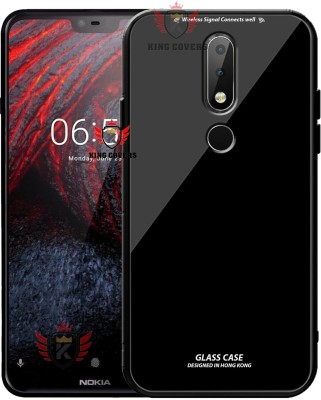 KING COVERS Back Cover for Nokia 6.1 Plus, Luxurious 9H Toughened Glass Back Case Shockproof TPU Bumper(Black, Dual Protection, Pack of: 1)
