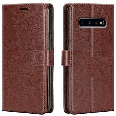 WishDeals Flip Cover for Samsung Galaxy S10 Plus(Brown, Dual Protection, Pack of: 1)