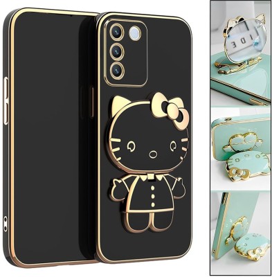 Dallao Back Cover for Vivo V27, Vivo V27 Pro 3D Kitty with Folding Mirror Stand Slim electroplated case Soft TPU(Black, Shock Proof, Silicon, Pack of: 1)