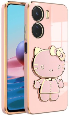 Dallao Back Cover for Vivo Y16, Vivo T2X 5G 3D Kitty with Folding Mirror Stand Slim electroplated case Soft TPU(Pink, Shock Proof, Silicon, Pack of: 1)
