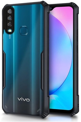 ChutPutMart Bumper Case for Vivo Y15 Ultra-Hybrid Soft Crystal Clear(Black, Transparent, Camera Bump Protector, Pack of: 1)