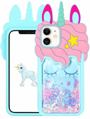 CASE CREATION Bumper Case for Apple iPhone 12, iPhone 12 Unicorn Liquid Glitter Phone Case(Blue, Camera Bump Protector, Pack of: 1)
