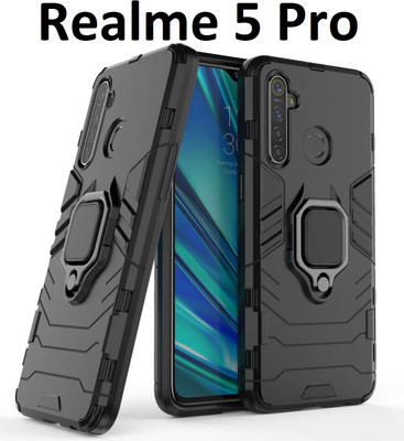 CEHNO Bumper Case for Realme 5 Pro (Armour Defender Ring Holder Bumper Case)(Black, Rugged Armor, Pack of: 1)