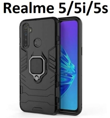 CEHNO Bumper Case for Realme 5 / 5i / 5s / Narzo 10 (Armour Defender Ring Holder Bumper Case)(Black, Pack of: 1)