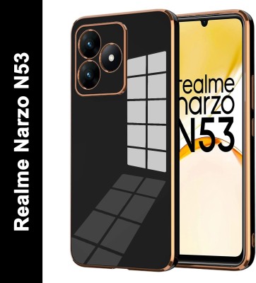 VAPRIF Back Cover for Realme Narzo N53, Golden Line, Premium Soft Chrome 6D Case | Silicon Gold Border(Black, Shock Proof, Silicon, Pack of: 1)