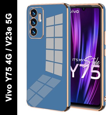 VAPRIF Back Cover for Vivo Y75 4G, Vivo V23e 5G, Golden Line, Premium Soft Chrome Case | Silicon Gold Border(Blue, Shock Proof, Silicon, Pack of: 1)