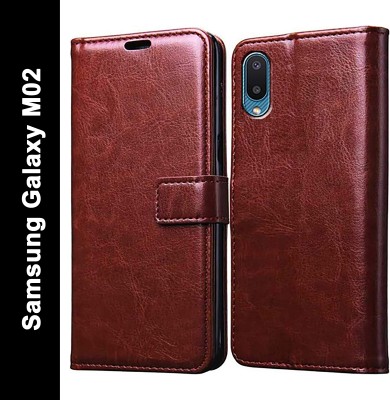 Wristlet Flip Cover for Samsung Galaxy M02(Brown, Cases with Holder, Pack of: 1)