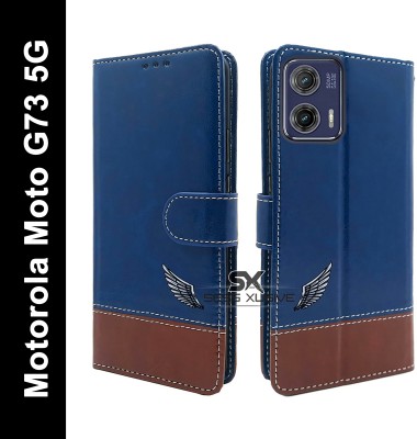 SESS XUSIVE Flip Cover for Motorola Moto G73 5G -Dual-Color Leather Finish Wallet - Blue & Brown(Multicolor, Dual Protection)
