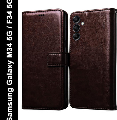 Casotec Flip Cover for Samsung Galaxy M34 5G, Samsung Galaxy F34 5G(Brown, Pack of: 1)