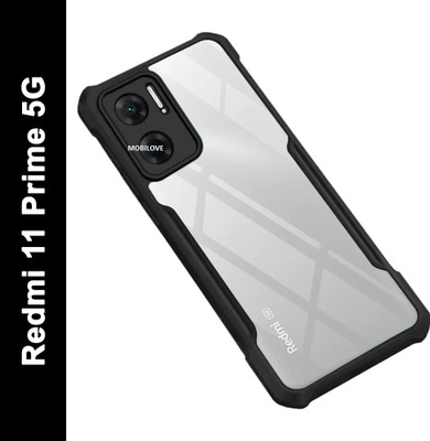 MOBILOVE Back Cover for Redmi 11 Prime 5G | Four Corner Hybrid Soft PC Anti Clear Gel TPU Bumper Case(Black, Rugged Armor, Pack of: 1)