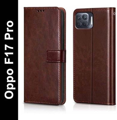 Chaseit Flip Cover for Oppo F17 Pro(Brown, Shock Proof, Pack of: 1)