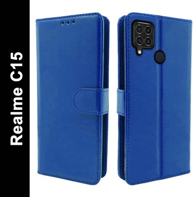 Juberous Flip Cover for Realme C15, Realme C15 Qualcomm, Realme C15 Qualcomm Edition(Blue, Cases with Holder, Pack of: 1)