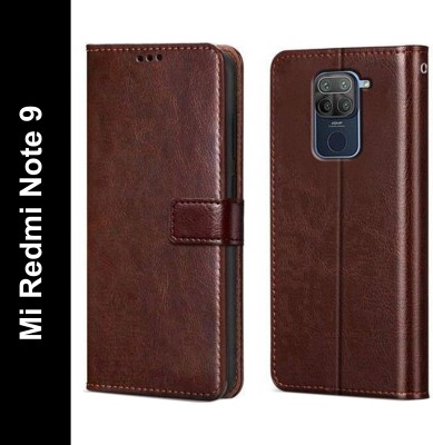 Ridhaniyaa Flip Cover for Mi Redmi Note 9(Brown, Magnetic Case, Pack of: 1)