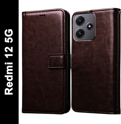 Casotec Flip Cover for Mi Redmi 12 5G, Mi Redmi 12 4G, Poco M6 Pro 5G(Brown, Magnetic Case, Pack of: 1)