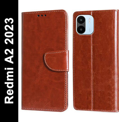 Wristlet Flip Cover for Mi A1, Redmi A1 2022, Redmi A2 2023(Brown, Dual Protection, Silicon, Pack of: 1)