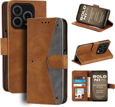 Unistuff Flip Cover for Lava Bold N1 Pro(Brown, Camera Bump Protector, Pack of: 1)