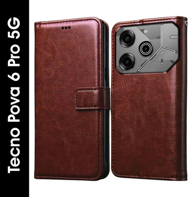 Casotec Flip Cover for Tecno Pova 6 Pro 5G(Brown, Pack of: 1)