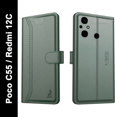 AIBEX Flip Cover for Xiaomi Redmi 12C / Poco C55|Vegan PU Leather |Foldable Stand & Pocket |Magnetic Closure(Green, Cases with Holder, Pack of: 1)