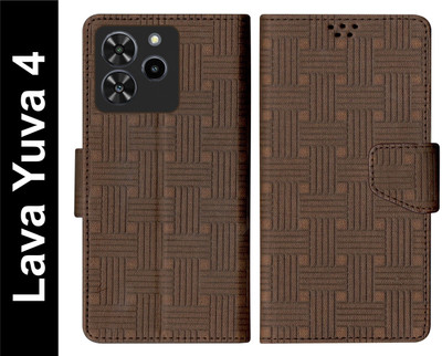 SBMS Flip Cover for Lava Yuva 4 Back Cover Case with Magnatic Closure(Brown, Shock Proof, Pack of: 1)