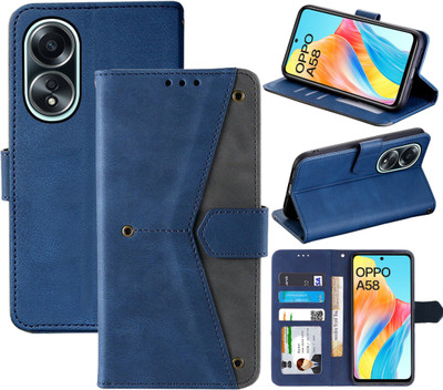 Autofocus Flip Cover for Oppo A58 4G(Blue, Camera Bump Protector, Pack of: 1)