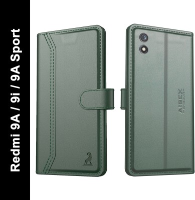 AIBEX Flip Cover for Xiaomi Redmi 9A / Redmi 9i / 9A Sport|Vegan PU Leather |Foldable Stand & Pocket |Magnetic(Green, Cases with Holder, Pack of: 1)