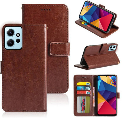 TINGTONG Flip Cover for Redmi Note 12 4G, Redmi Note 12(Brown, Dual Protection, Pack of: 1)