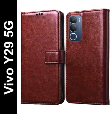Mehsoos Flip Cover for Vivo Y29 5G(Brown, Dual Protection, Pack of: 1)