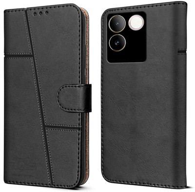 NIMMIKA ENTERPRISES Flip Cover for Vivo T2 Pro 5G(Premium leather material | 360-degree protection | Card slots and pockets)(Black, Dual Protection, Pack of: 1)