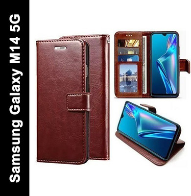 Aarov Flip Cover for Samsung Galaxy M14 5G(Brown, Dual Protection, Pack of: 1)