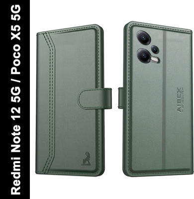 AIBEX Flip Cover for Redmi Note 12 5G / Poco X5 5G| Premium Leather Finish | Magnetic Closure | Kickstand(Green, Magnetic Case, Pack of: 1)