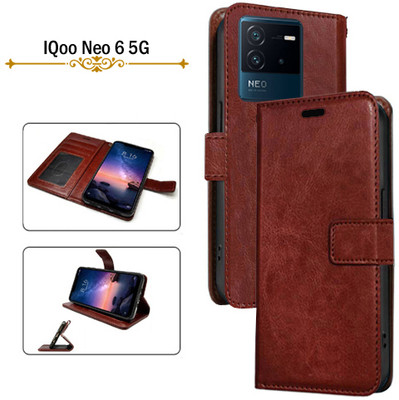 Cutemart Flip Cover for IQoo Neo 6 5G(Brown, Pack of: 1)