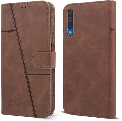 SnapStar Flip Cover for Samsung Galaxy A50s(Premium Leather Material | Built-in Stand | Card Slots and Wallet)(Brown, Dual Protection, Pack of: 1)