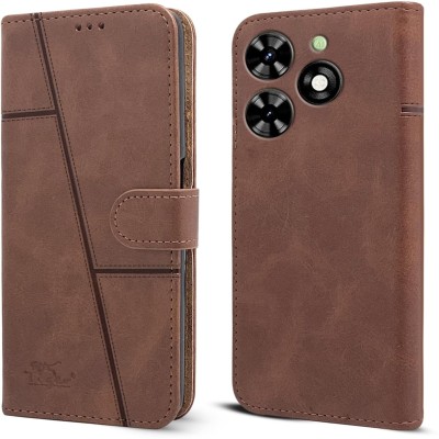SnapStar Flip Cover for Tecno Spark Go 2024(Premium Leather Material | Built-in Stand | Card Slots and Wallet)(Brown, Dual Protection, Pack of: 1)