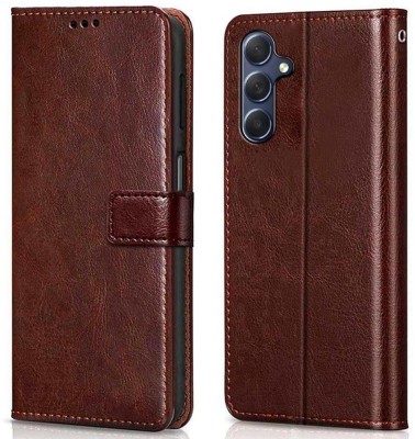 Coverphone Flip Cover for SAMSUNG M34 5G leather flip (Brown, Shock Proof, Pack of: 1)(Brown, Cases with Holder)