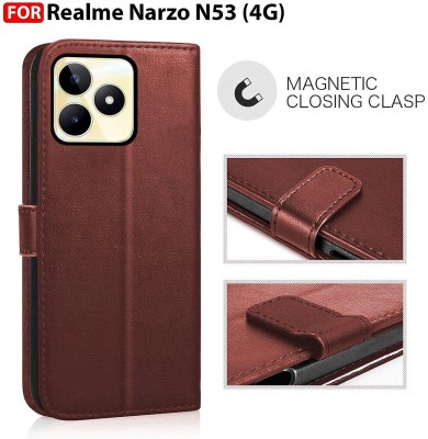 Loopee Flip Cover for Realme Narzo N53, RMX3761, Realme C53, Pockets & Stand Wallet Magnet Flip Leather(Brown, Grip Case, Pack of: 1)