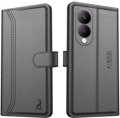 AIBEX Flip Cover for Vivo Y28 5G / Vivo Y17s 4G|Vegan PU Leather |Foldable Stand & Pocket |Magnetic Closure(Black, Cases with Holder, Pack of: 1)