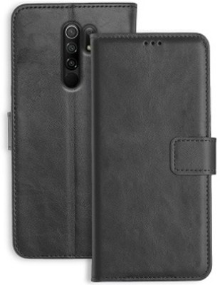 AKSP Flip Cover for Redmi 9 Prime Leather Finish and Card Pockets(Black, Magnetic Case, Pack of: 1)
