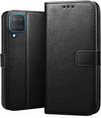 Black Spider Flip Cover for Samsung Galaxy A12/M12/F12 Imported Leather Cover(Black, Hard Case, Pack of: 1)