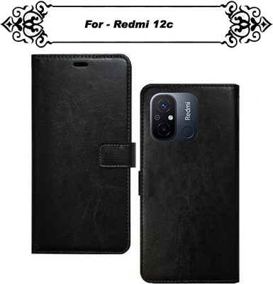 Asmart Flip Cover for Redmi 12c(Black, Pack of: 1)