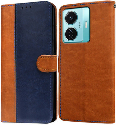 Casotec Flip Cover for Vivo T1 Pro 5G(Brown, Blue, Pack of: 1)