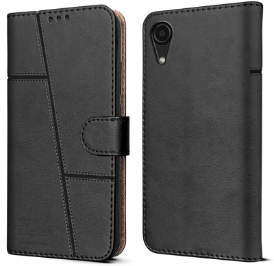 SnapStar Flip Cover for Samsung Galaxy A03 Core(Premium Leather Material | Built-in Stand | Card Slots and Wallet)(Black, Dual Protection, Pack of: 1)