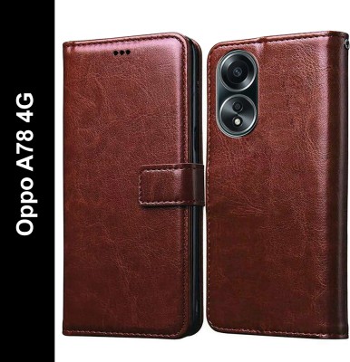 Casotec Flip Cover for Oppo A78 4G(Brown, Pack of: 1)