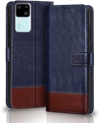 NKARTA Flip Cover for Vivo S18 5G Blue with Brown Dual Shade Wallet Case(Multicolor, Cases with Holder, Pack of: 1)