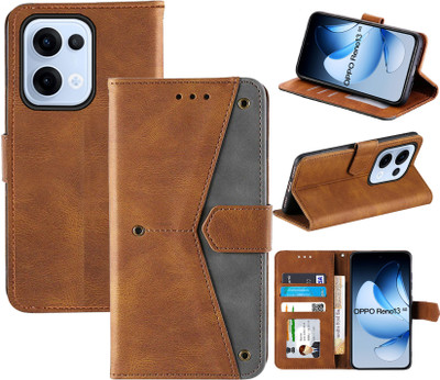 Autofocus Flip Cover for Oppo Reno13 5G(Brown, Grey, Camera Bump Protector, Pack of: 1)